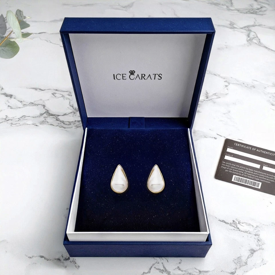 14K Solid Two Tone Gold Saltwater Cultured Mabe Pearl Omega Clip Back Dangle ... - Image 2 of 4