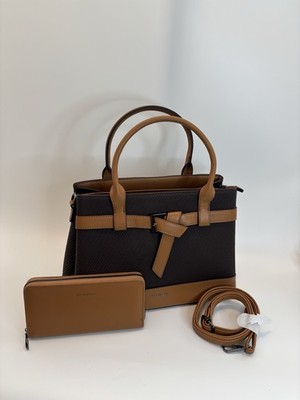 Su Queena Coffee Cosima Bow Handbag with Shoulder/Crossbody Strap & Wallet NWOT
