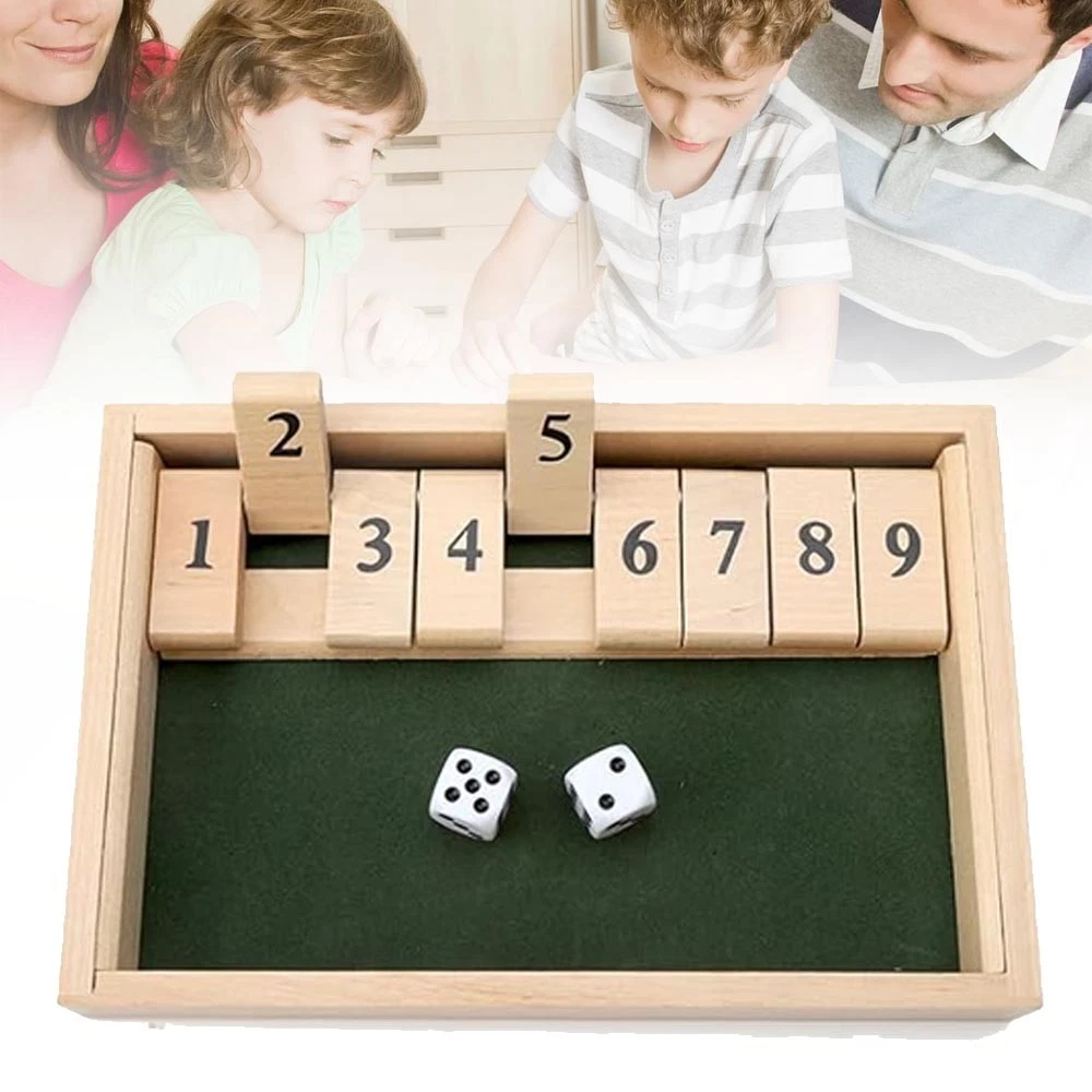 Shut The Box Gioco Dadi In Legno 2 Giocatori - 34 Cm - Tabellone Con Feltro Verde