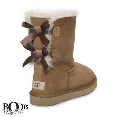 UGG BAILEY BOW II CHESTNUT SUEDE SHEEPSKIN SNOW WOMEN'S BOOTS SIZE