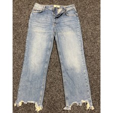 We The Free People Wide Leg Jeans Womens 27 Distressed Raw Hem Light Wash Denim
