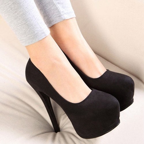 Womens Black Faux Suede Round Toe Pump High Heels Platform Stilettos Prom  Shoes | eBay