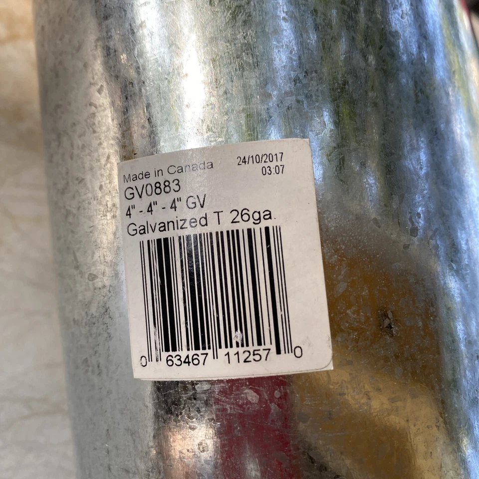 Camiseta Imperial GV0883 Plata 26 ga. Acero Galvanizado Horno Tubo 4 x 4 x 4 pulgadas Nueva Foto 2 de 4
