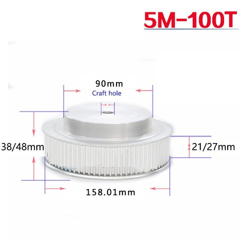Polea de correa de distribución 5M 12T-100T rueda síncrona tipo BF para correa de distribución de 20/25 mm - Imagen 62 de 62