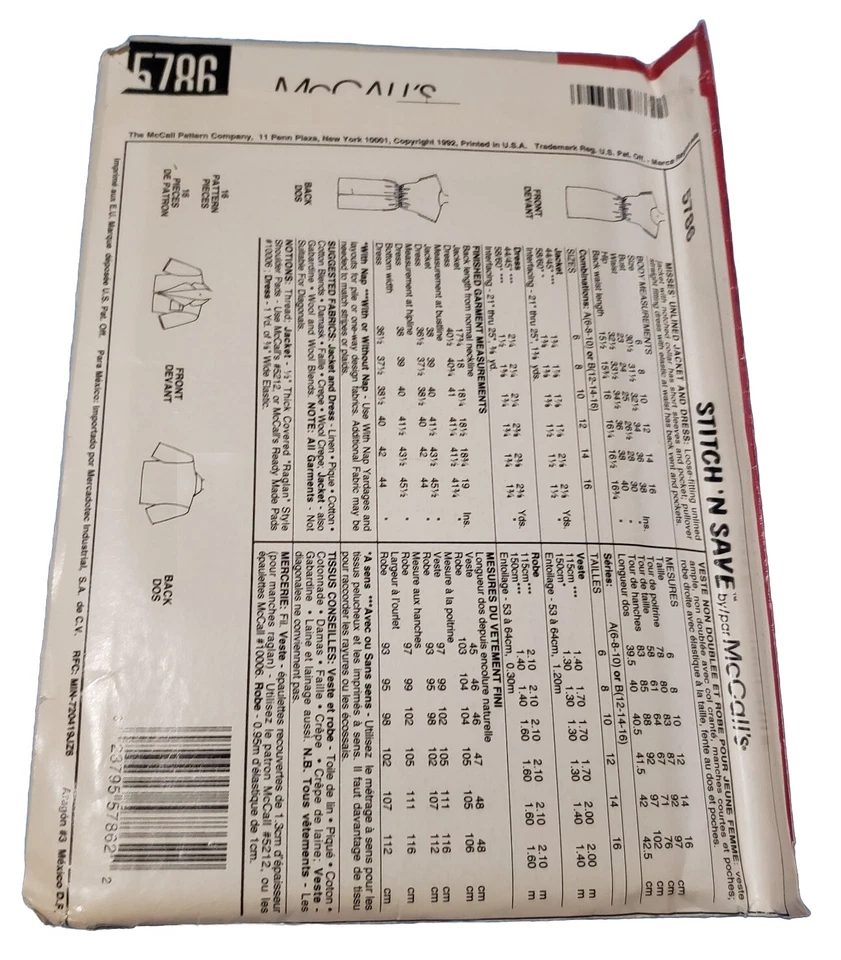 UNCUT McCall's Easy Stitch & Save 5786 Jacket Knee Dress Outfit 1990s SZ 12-16 - Image 2 of 4