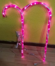 LOT OF 2 LIGHT UP RED CANDY CANES 27" CHRISTMAS YARD DECOR lights only no stakes