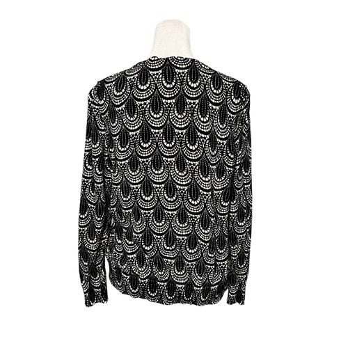 Talbots Black White Fan Pattern Long Sleeve Cardigan Size Large - Picture 5 of 7