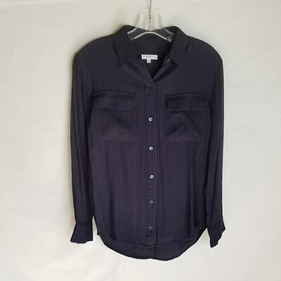 Equipment Femme Womens Blue Black Striped Viscose Button Front L/S Top  Shirt XS