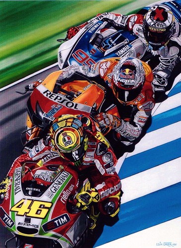 Valentino Rossi 122x91,5 cms original Moto GP peinture à l'huile par Colin Carter - Photo 1 sur 1