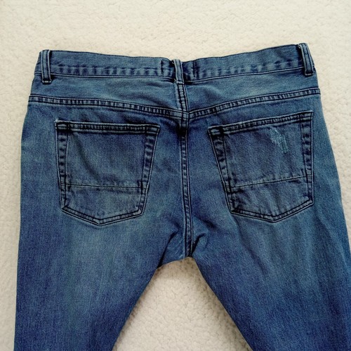 Jeans Bullhead Denim Uomo 32x30 Blu Biker Impilato Skinny Elasticizzato Anticato - Foto 4 di 11