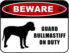 Blinking Red LED Beware Guard Bullmastiff On Duty 11.5" x 9" Laminated Dog Sign