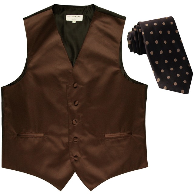 New Men's Formal brown Vest Tuxedo Waistcoat_light brown dots necktie