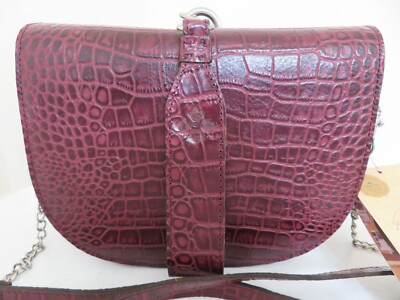 Patricia Nash Leather Croco Embossed Top Camberly Flap Crossbody NEW DARK PURPLE