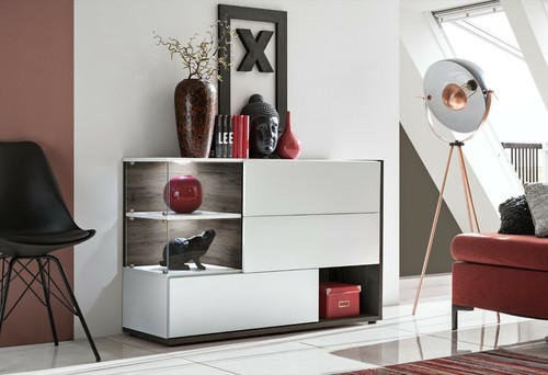 Sideboard Kommode Schrank Anrichte SB SILK Perla Elm Weiss Led Bel. Push - Click - Bild 2 von 2