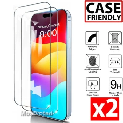 2X Tempered Glass Screen Protector For iPhone 17 16 Pro Max 15 14 13 12 11 Plus - image 1 of 4
