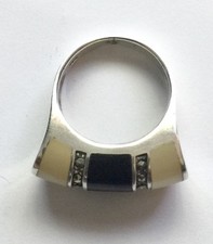 Sterling Silver Multi Stone Ring Size 6.5 Marcasite Onyx Mother Of Pearl Vintage