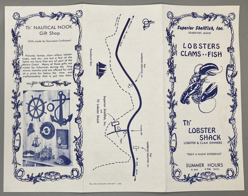 Vintage 1979 Maine Brochure & Map - Superior Shellfish Inc - Searsport Penobscot