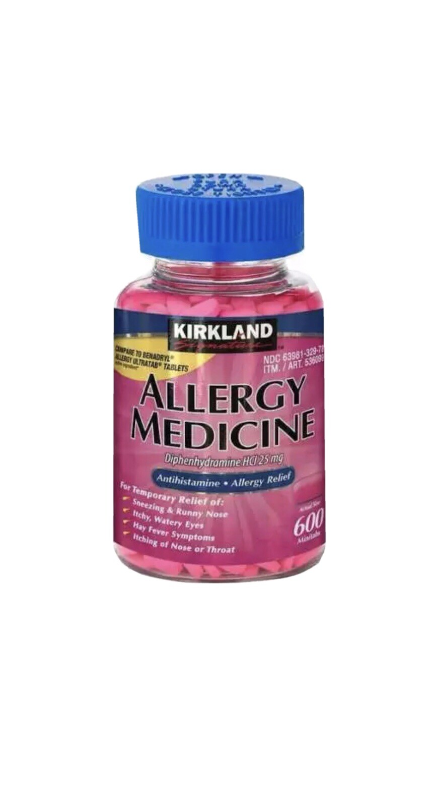 Kirkland Signature Allergy Relief Medicine 600 Tablets 25mg Compare to