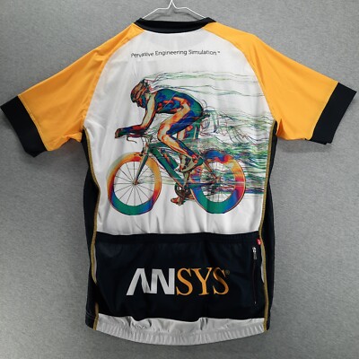 Jakroo Cycling Jersey Mens 2XL White Black Yellow Full Zip Back Cargo Pockets