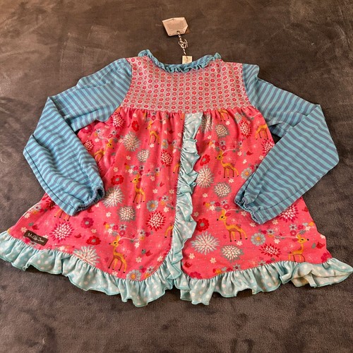 Matilda Jane Girls Dress Deer Floral Ruffle & Bottom Set Pink Blue Kids Size 12 - Picture 5 of 16