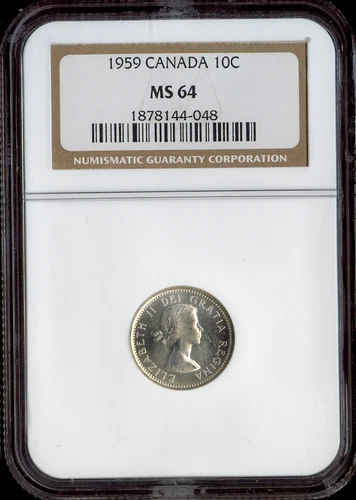 1959 Canada Silver 10 Cents 10C NGC MS64 - Quality