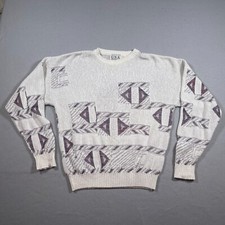 Vintage Sweater Size Large Made In USA Beige Heavy Knit Grandpa Crewneck