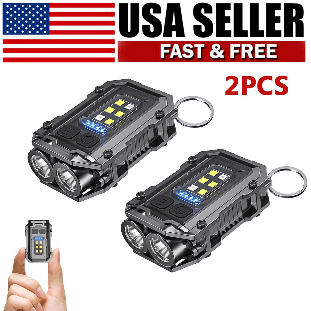 2Pcs Portable Mini COB Work Light Rechargeable Flashlight Keychain EDC Light