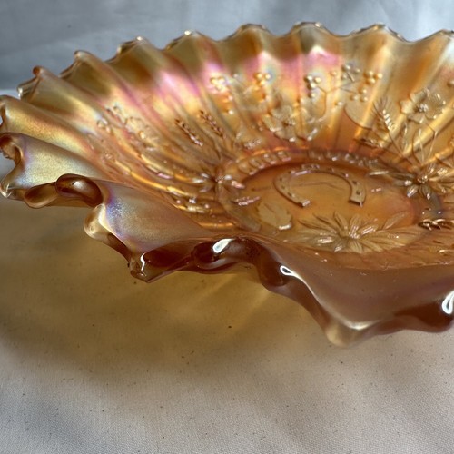 Antique Carnival Glass Good Luck Marigold Amethyst Northwood Edge Bowl VTG - Picture 10 of 14