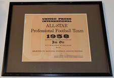 JIMMY ORR Signed 1958 UPI All-Star All-Pro Award Pittsburgh Steelers Rookie BAS