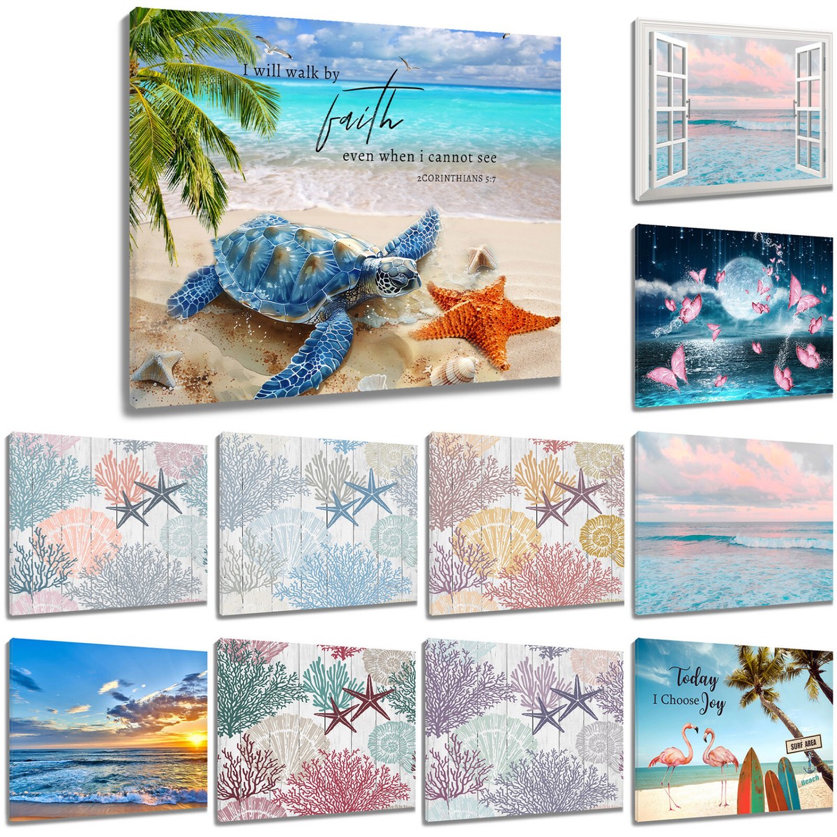 Sea Turtle Ocean Beach Canvas Wall Art for Bathroom Living Room 