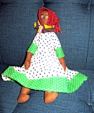 Vtg African American Handmade Folk Art Cloth Rag Doll 14" Tall