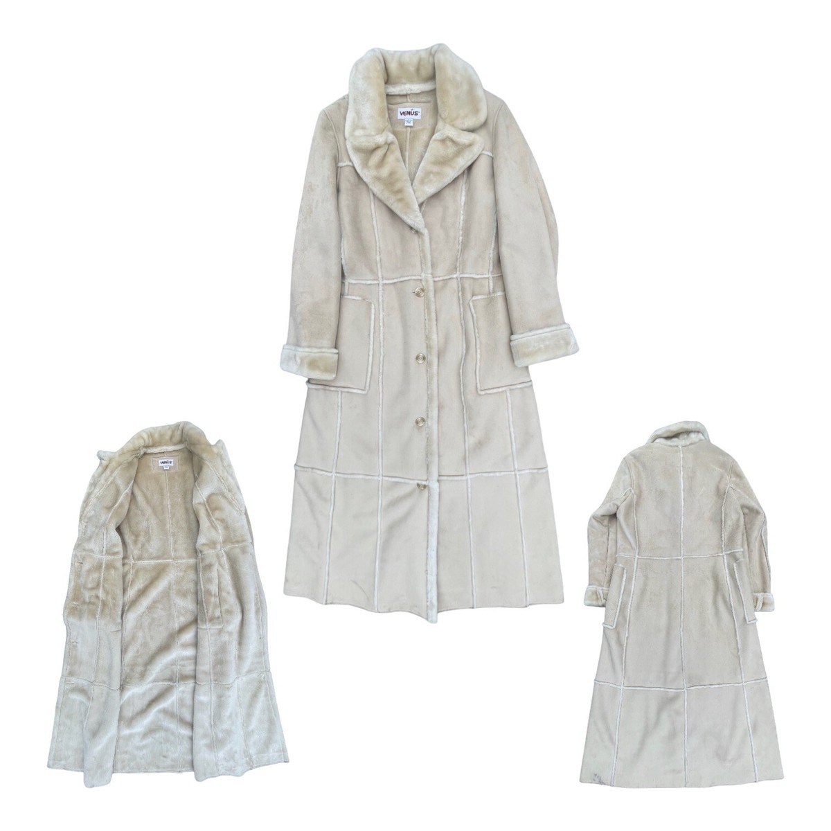 VENUS Womens L Long Shearling Style Coat Faux Fur Lined Full