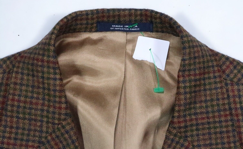NEW HART SCHAFFNER MARX USA 40 L TAN SILK WOOL GINGHAM CHECK SPORT COAT JACKET - Picture 2 of 14