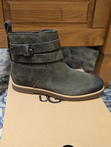 New Women's UGG Grey Suede Leather Ankle Riding Chelsea Boots Size 5 - Picture 5 of 13