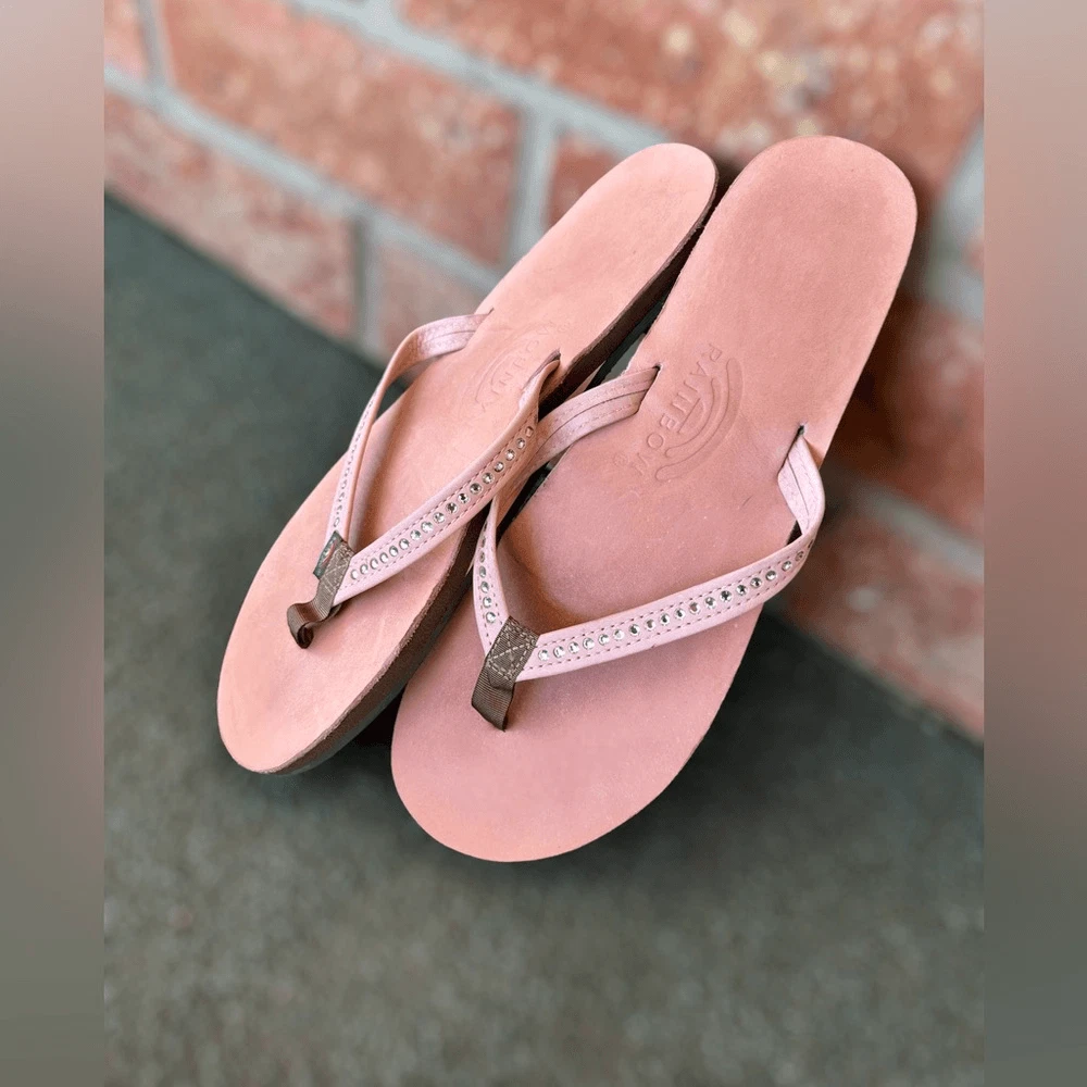 Pink rainbow flip flops hotsell