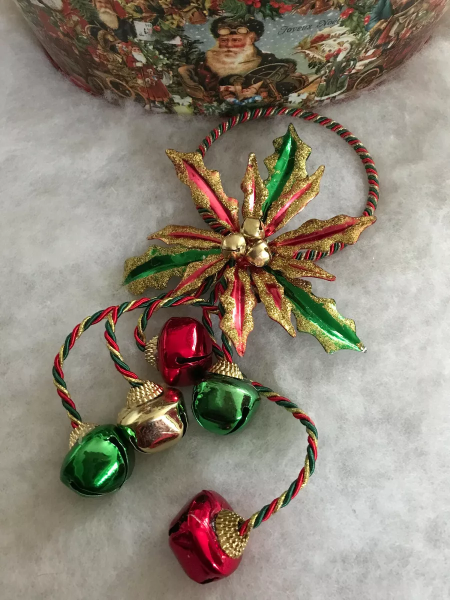 NOSTALGIC VINTAGE 80S METAL ROPE POINSETTIA JINGLE BELL CHRISTMAS ...