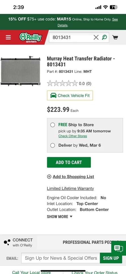 Radiator Murray 8013431 fits 14-20 Nissan Rogue New 13431 - Image 3 of 3