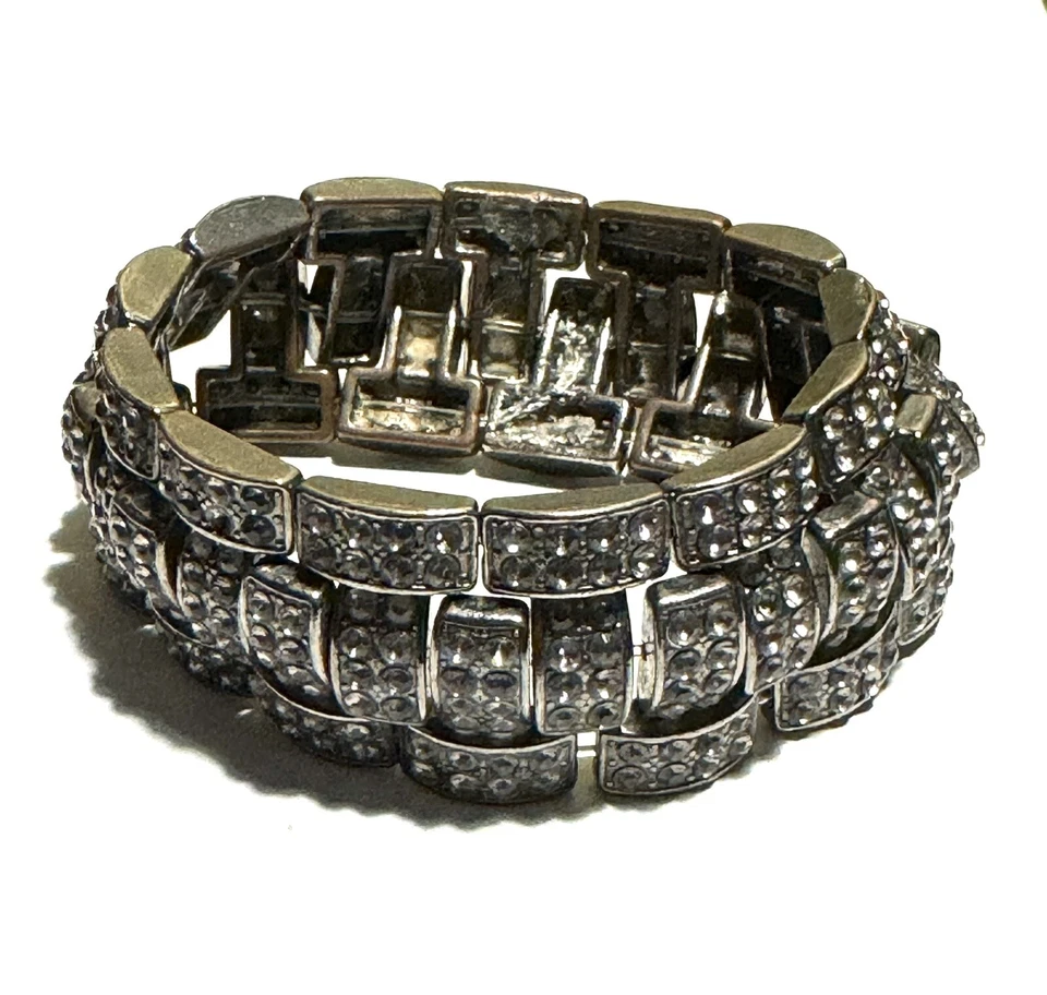 Crystal And Black Metal Statement Stretch Bracelet 8” - Image 2 of 4