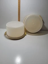 Vintage Tupperware Cake Pie Carriers 720-2 10 x 3.5 And 683-1 9.5 x 6 W/ Bottoms