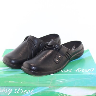 EASY STREET womens slip on mule dress shoe size 7 M black faux leather upper NEW