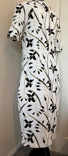 M&S Collection size 12 midi dress cream black mustard floral short sleeves - Picture 5 of 12
