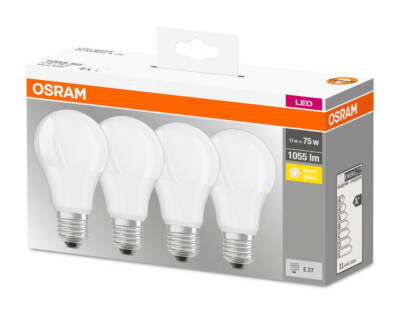 4er-Pack Osram LED Lampe BASE E27 11W warmweiss wie 75W