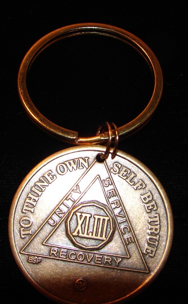Alcoholics Anonymous AA 43 Year Bronze Keychain Medallion Token
