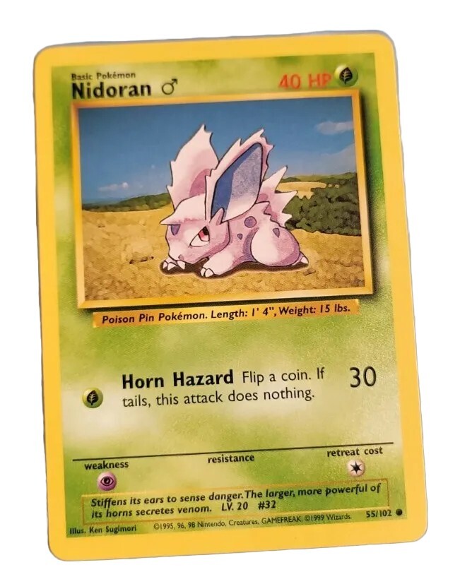 Nidoran Male 55/102 NM  Common Base Set Pokemon Card 1999 WOTC NM