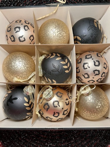 9 NAVIDAD ORO NEGRO ANIMAL PRINT BOLAS VIDRIO ADORNOS HOJAS MODERNAS MATE - Imagen 11 de 11