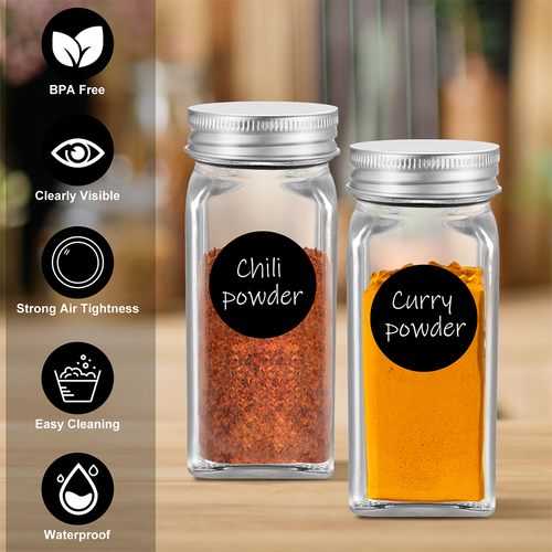 12 x GLASS SPICE JARS WITH SHAKER LIDS STORAGE BOTTLES CONTAINERS POTS AIRTIGHT - Picture 2 of 12
