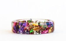  olorful Resin Ring - Clear Ring with Multicoloured Metal Flakes, Mother's Day