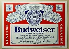 Vintage Genuine Budweiser Sticker Anheuser Busch Beer 13" x 9 5/16" Unsued