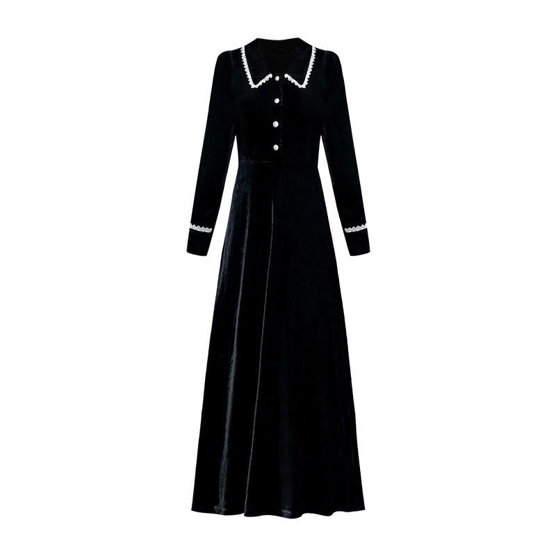Numbered 1940s John Lewis Vintage Dress Long Black Velvet