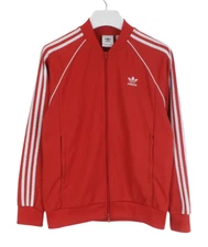 ADIDAS Sweatshirt Men's LARGE Bomber Neck Full Zip Red Stretchy Pockets